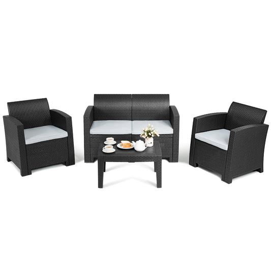 Patiojoy 4 PCS Rattan Wicker Plaited Patio Sectional Furniture Sofa Set Coffee