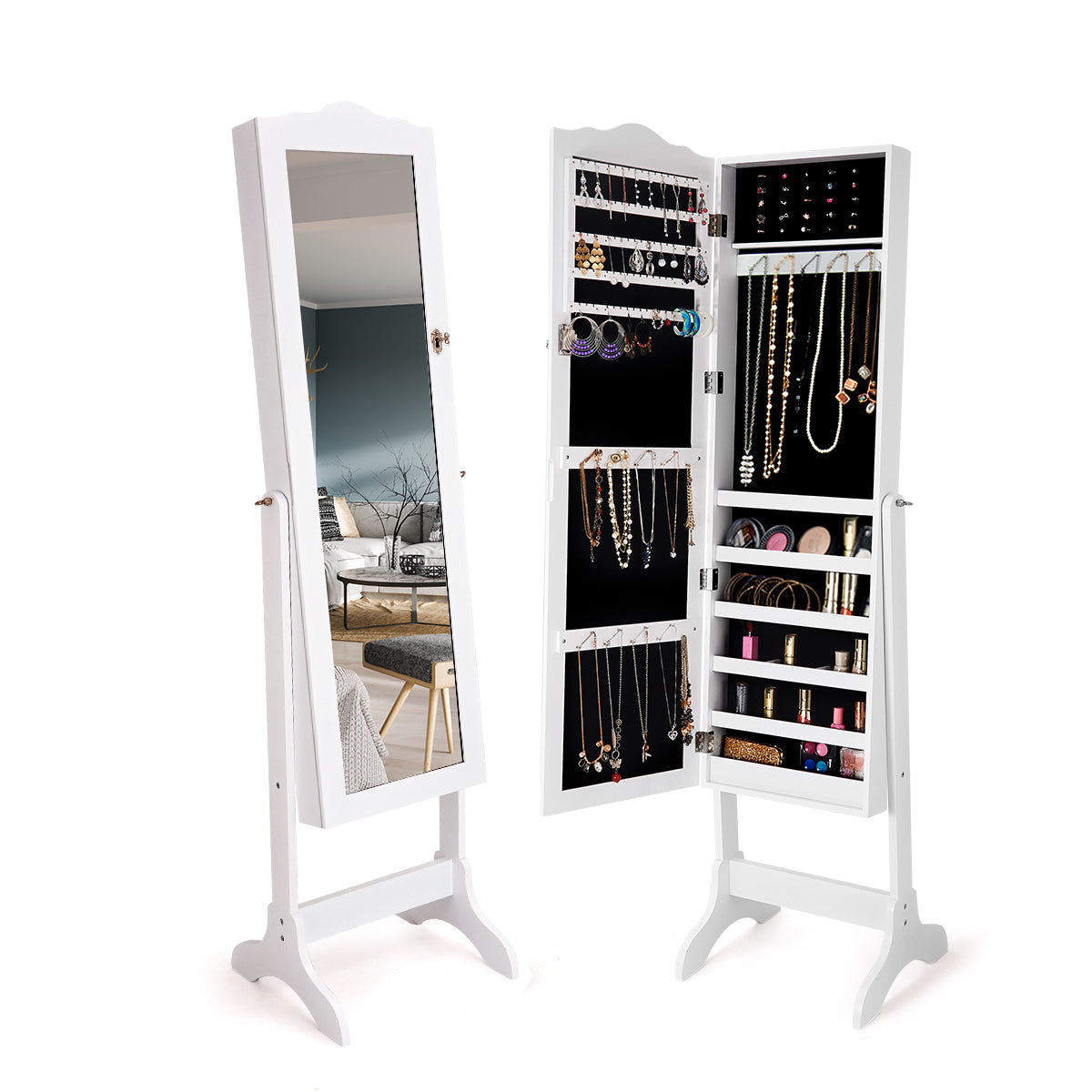 Topbuy Lockable Mirrored Cabinet Jewelry Organizer Dressing Mirror Black