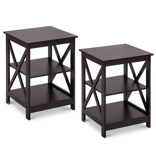 Topbuy 2PC 3-Tier Bedside Cupboard Nightstand End Table Storage Display Shelf for Living Room White
