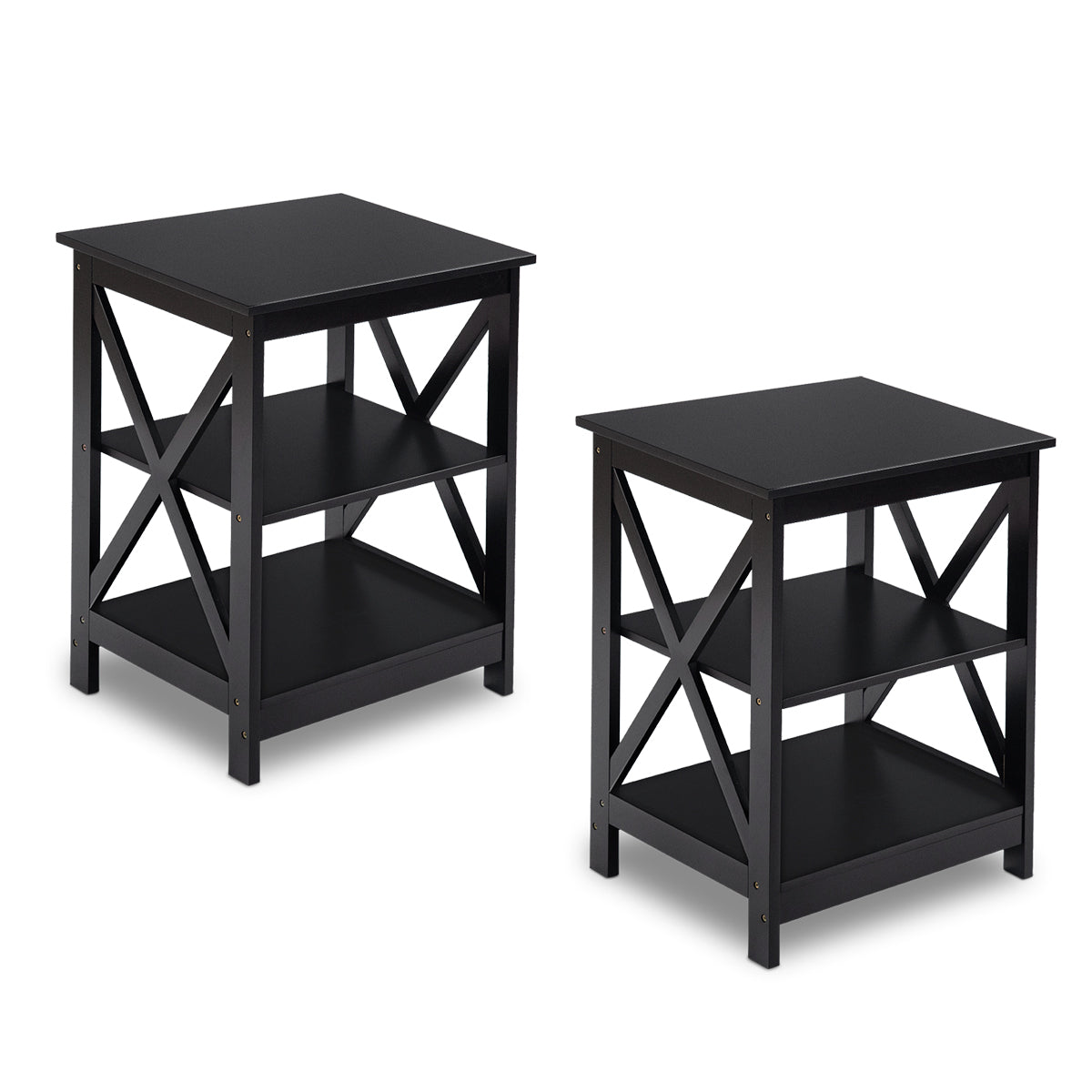 Topbuy 2PC 3-Tier Bedside Cupboard Nightstand End Table Storage Display Shelf for Living Room White