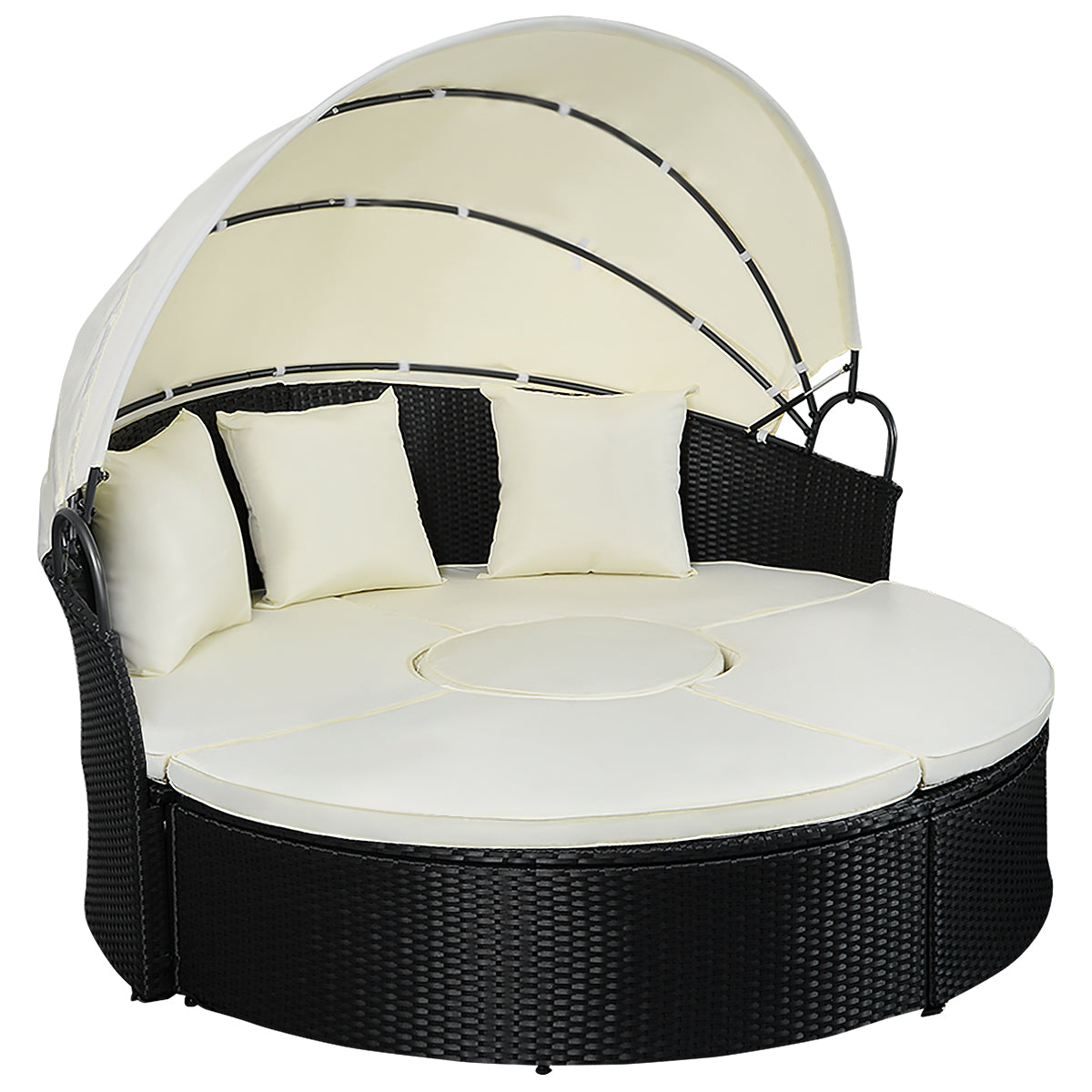 Patiojoy Patio Wicker Rattan Sofa Round Bed Outdoor  Furniture w/ Sunshade Canopy