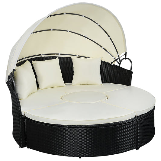 Patiojoy Patio Wicker Rattan Sofa Round Bed Outdoor  Furniture w/ Sunshade Canopy