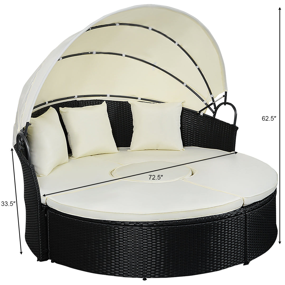 Patiojoy Patio Wicker Rattan Sofa Round Bed Outdoor  Furniture w/ Sunshade Canopy