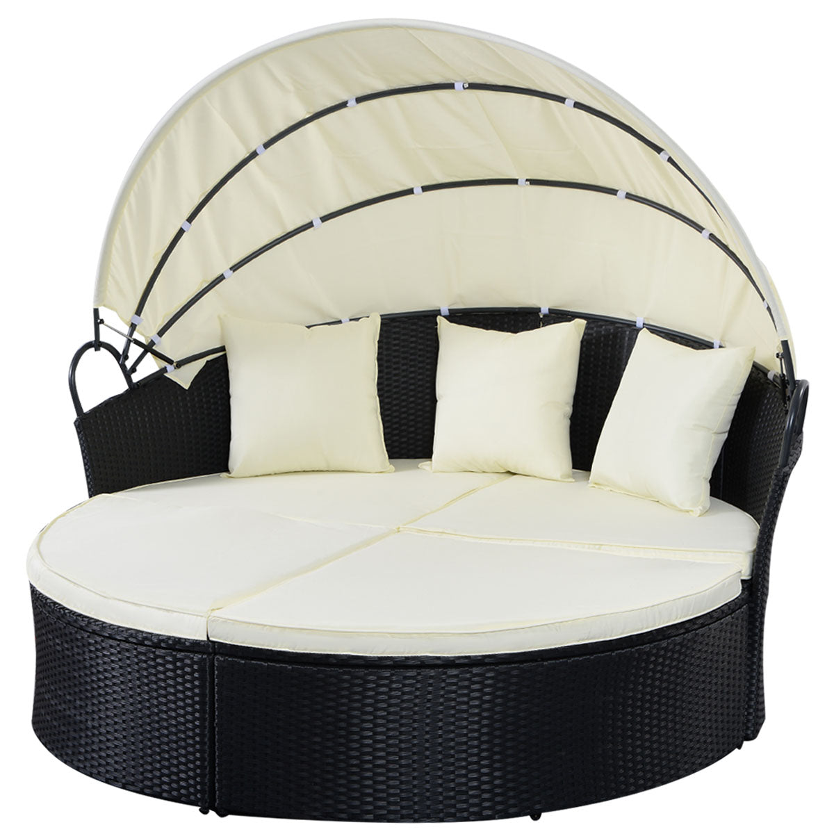 Patiojoy Outdoor Patio Wicker Rattan Sofa Round Bed Furniture w/ Canopy Cushion