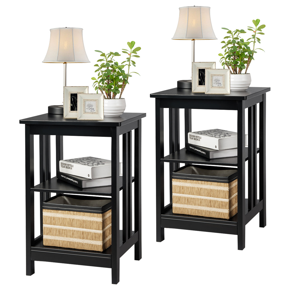 Topbuy 2 PC 3-tier Nightstand  Round Corners End Table