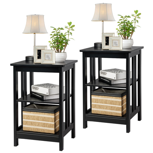 Topbuy 2 PC 3-tier Nightstand  Round Corners End Table