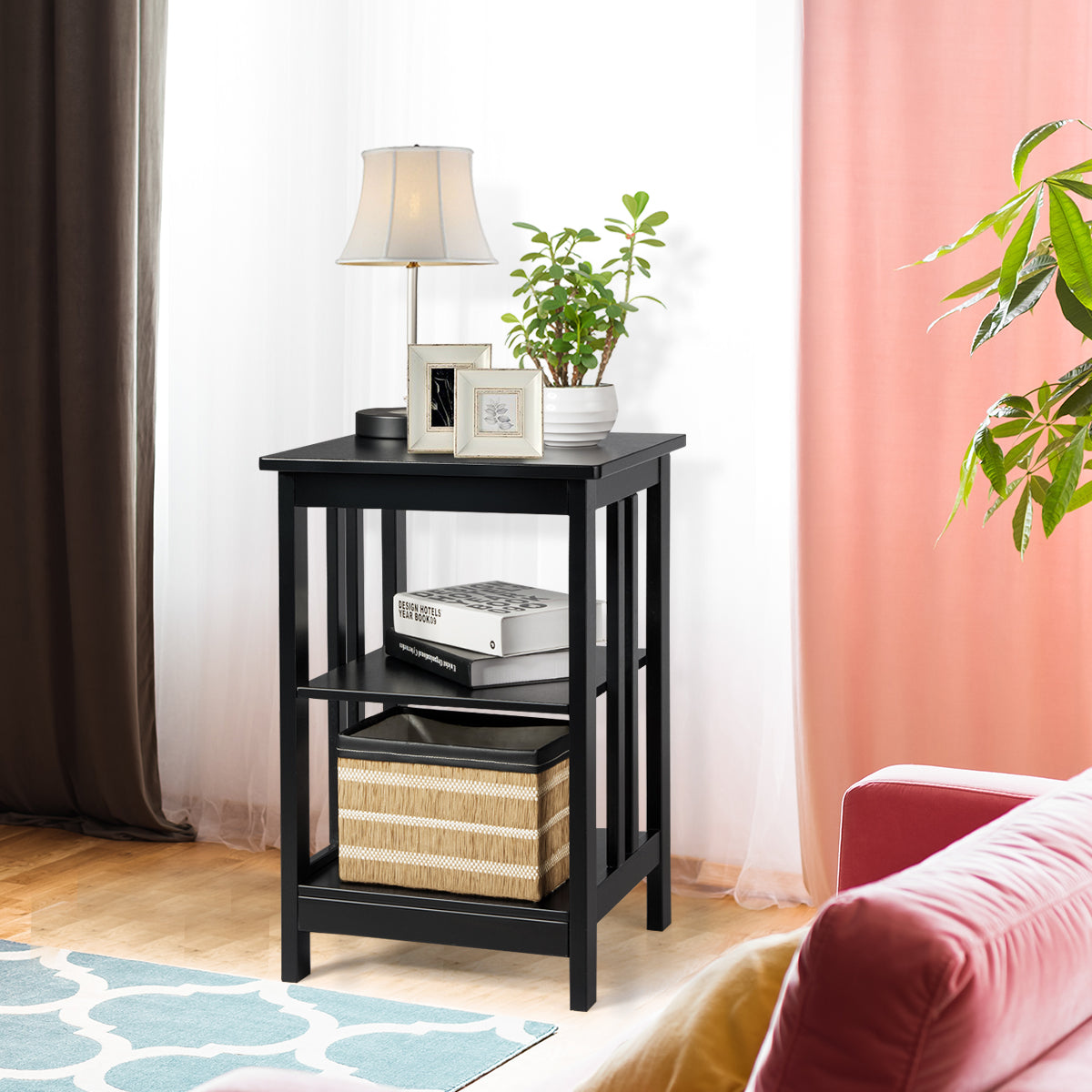 Topbuy 2 PC 3-tier Nightstand  Round Corners End Table