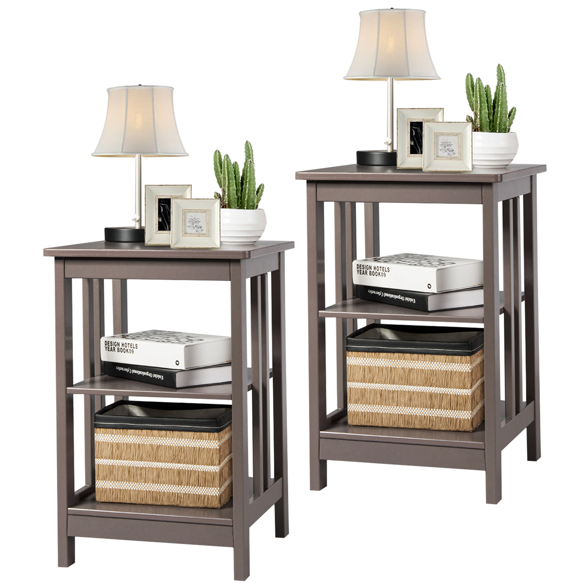 Topbuy 2 PC 3-tier Nightstand  Round Corners End Table
