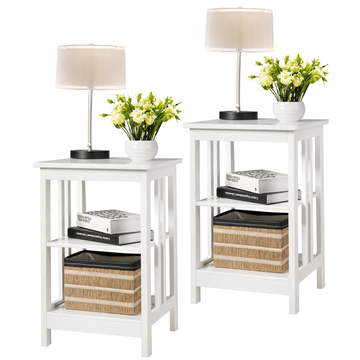 Topbuy 2 PC 3-tier Nightstand  Round Corners End Table