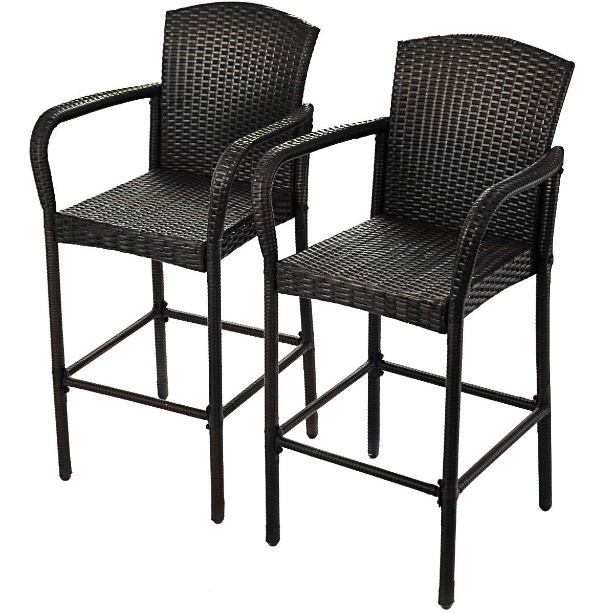 Patiojoy 2 PCS Bar Stool Rattan Wicker Dining Chair Armrest Patio Furniture