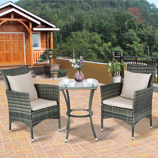 Patiojoy 3PCS Patio Furniture Set Rattan Wicker Coffee Table & Chairs Garden