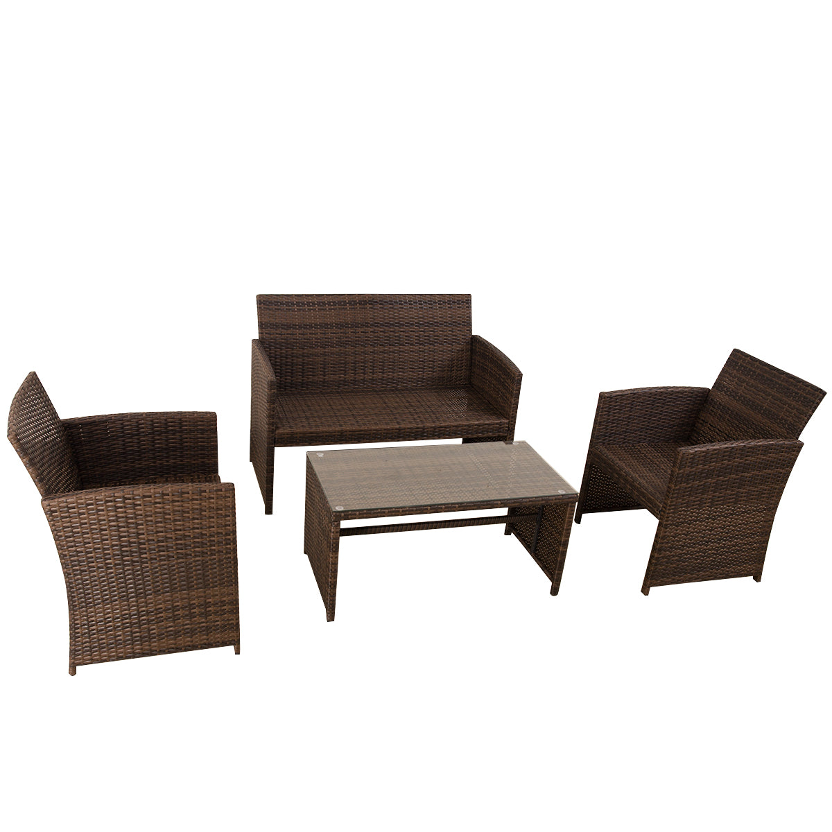 Patiojoy 4 PCS Outdoor Rattan Wicker Furniture Set Sofa Table Cushioned Patio Garden