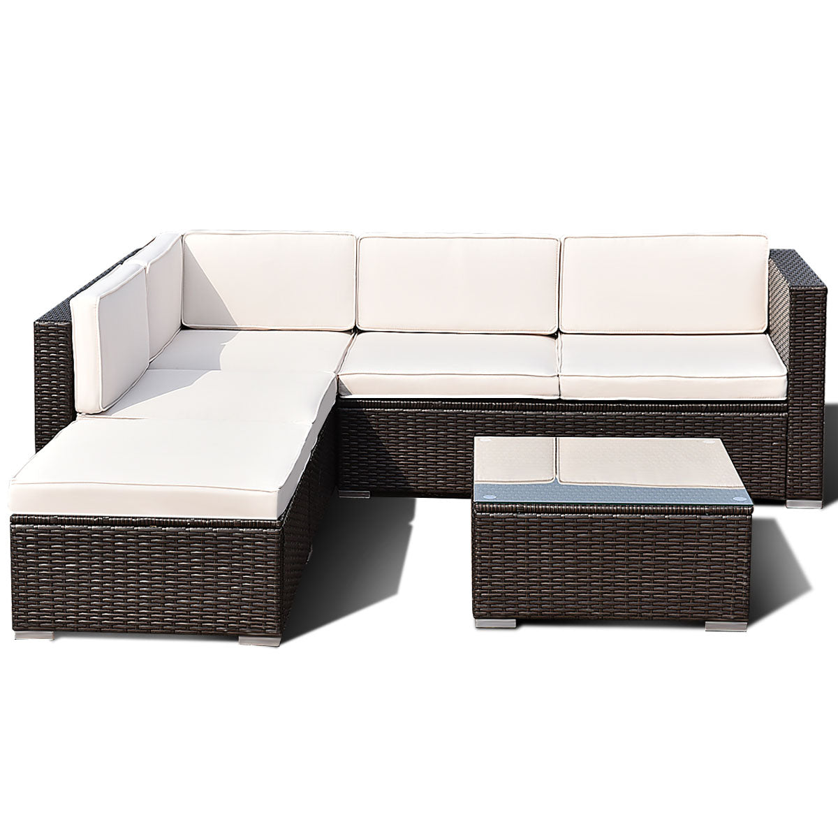 Patiojoy 4 PCS Outdoor Patio Rattan Furniture Set Wicker Loveseat Table Cushioned