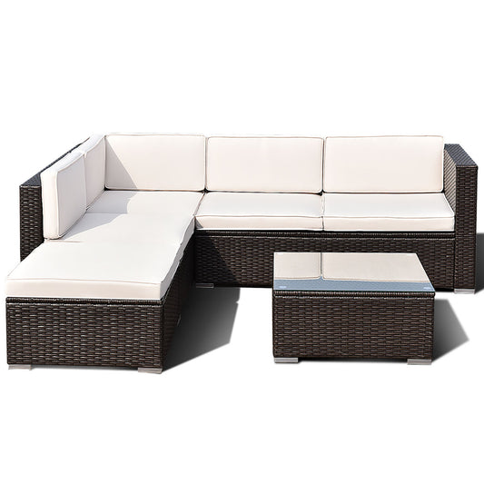 Patiojoy 4 PCS Outdoor Patio Rattan Furniture Set Wicker Loveseat Table Cushioned