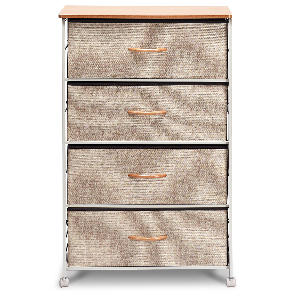 Topbuy 4-drawer Fabric Side Table Bed Sofa Side Storage Drawer Units Wood Organizer W/ 4 Basket