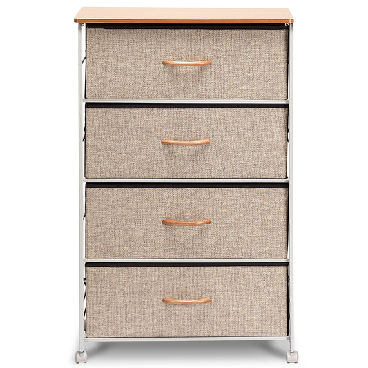 Topbuy 4-drawer Fabric Side Table Bed Sofa Side Storage Drawer Units Wood Organizer W/ 4 Basket