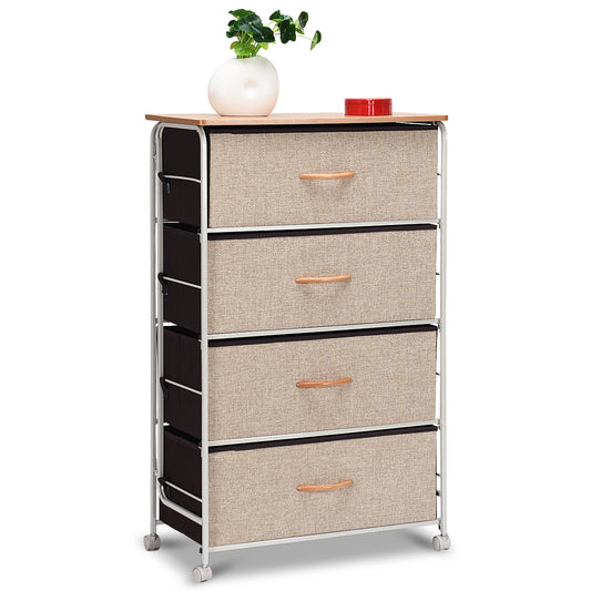 Topbuy 4-drawer Fabric Side Table Bed Sofa Side Storage Drawer Units Wood Organizer W/ 4 Basket