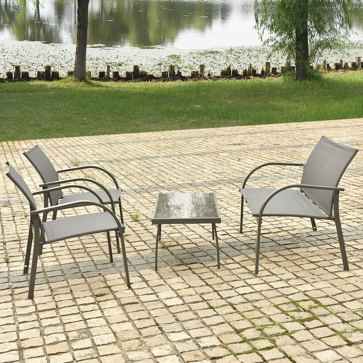 Topbuy 4PCS Patio Chairs Table Set Garden Furniture Garden Sofa for Outdoor Lawn Sofa Gray
