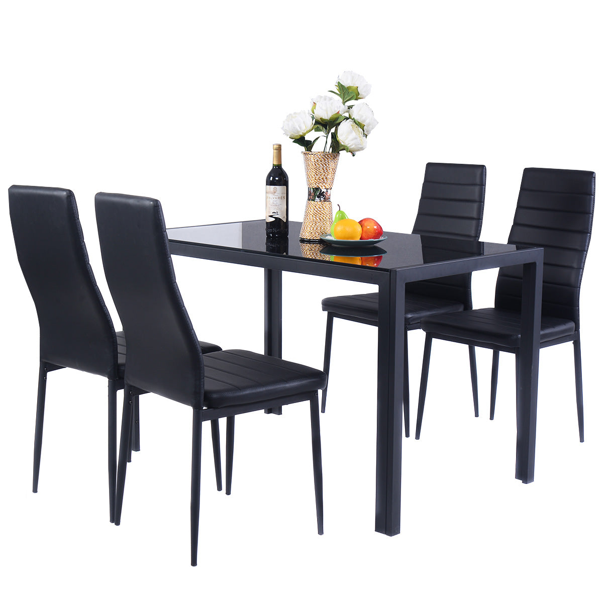 Topbuy 5 PCS Kitchen Dining Table Set Breakfast Furniture w/ Glass Top  Padded Chair