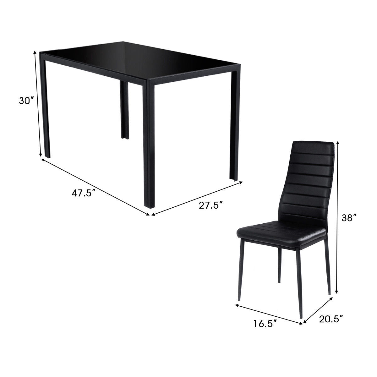 Topbuy 5 PCS Kitchen Dining Table Set Breakfast Furniture w/ Glass Top  Padded Chair