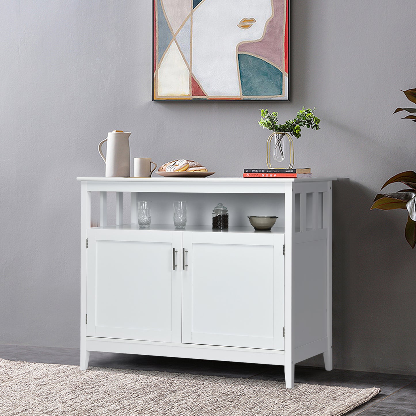 Topbuy Modern Kitchen Storage Cabinet Buffet Server Table Sideboard Dining Wood White