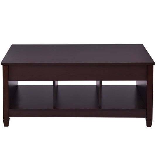 Topbuy Height Adjustable Wood Table Coffee Desk Teapoy Hidden Compartment for Living Room Brown