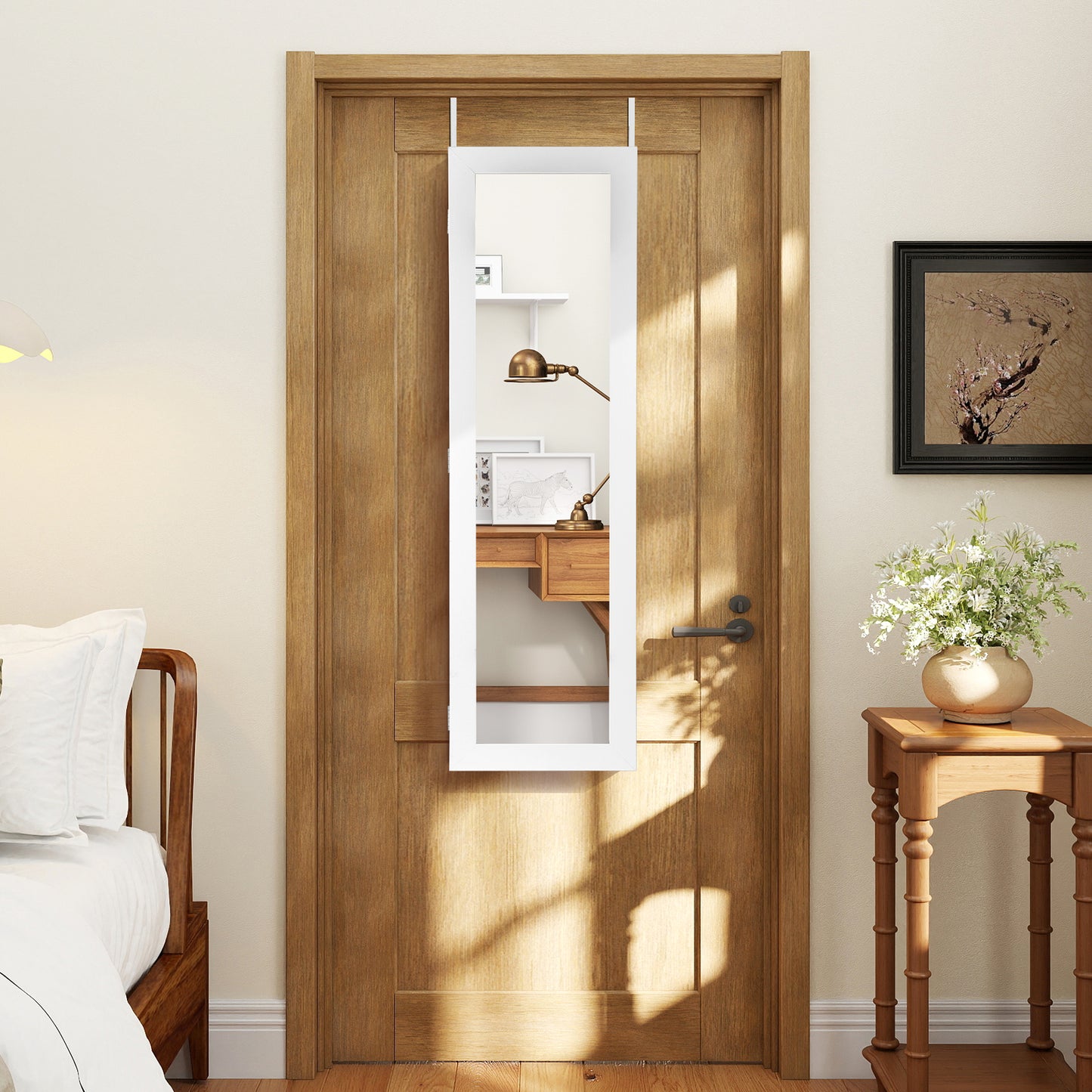 Topbuy Jewelry Cabinet Wall or Door Mounted Jewelry Armoire w/Full-Length Mirror & Interior Makeup Mirror White