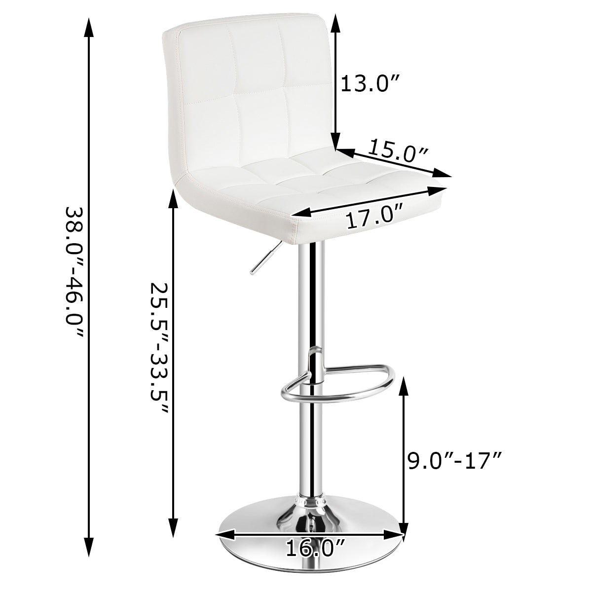 Topbuy Height Adjustable Swivel Bar Stool PU Leather Chair W/Backrest White