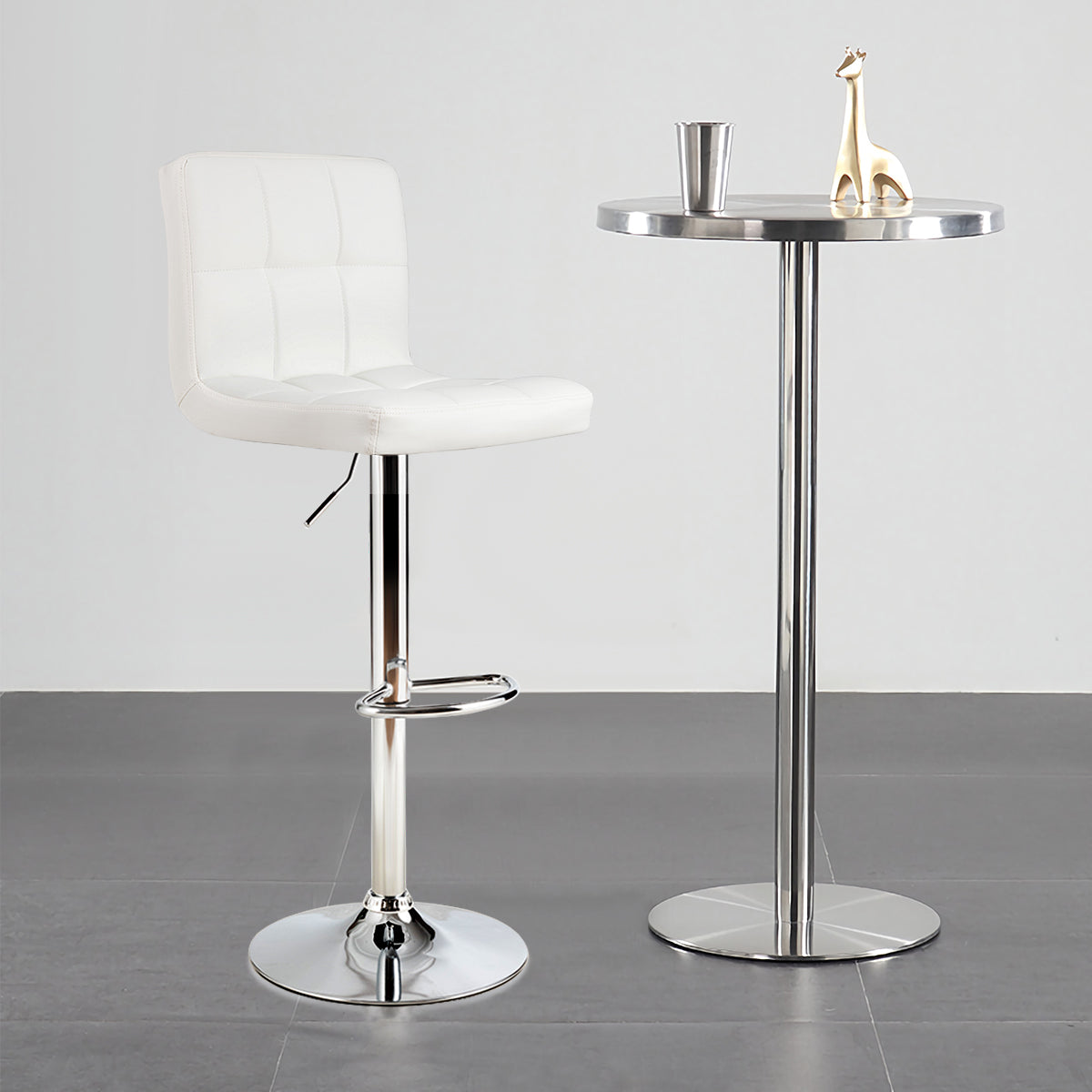Topbuy Height Adjustable Swivel Bar Stool PU Leather Chair W/Backrest White