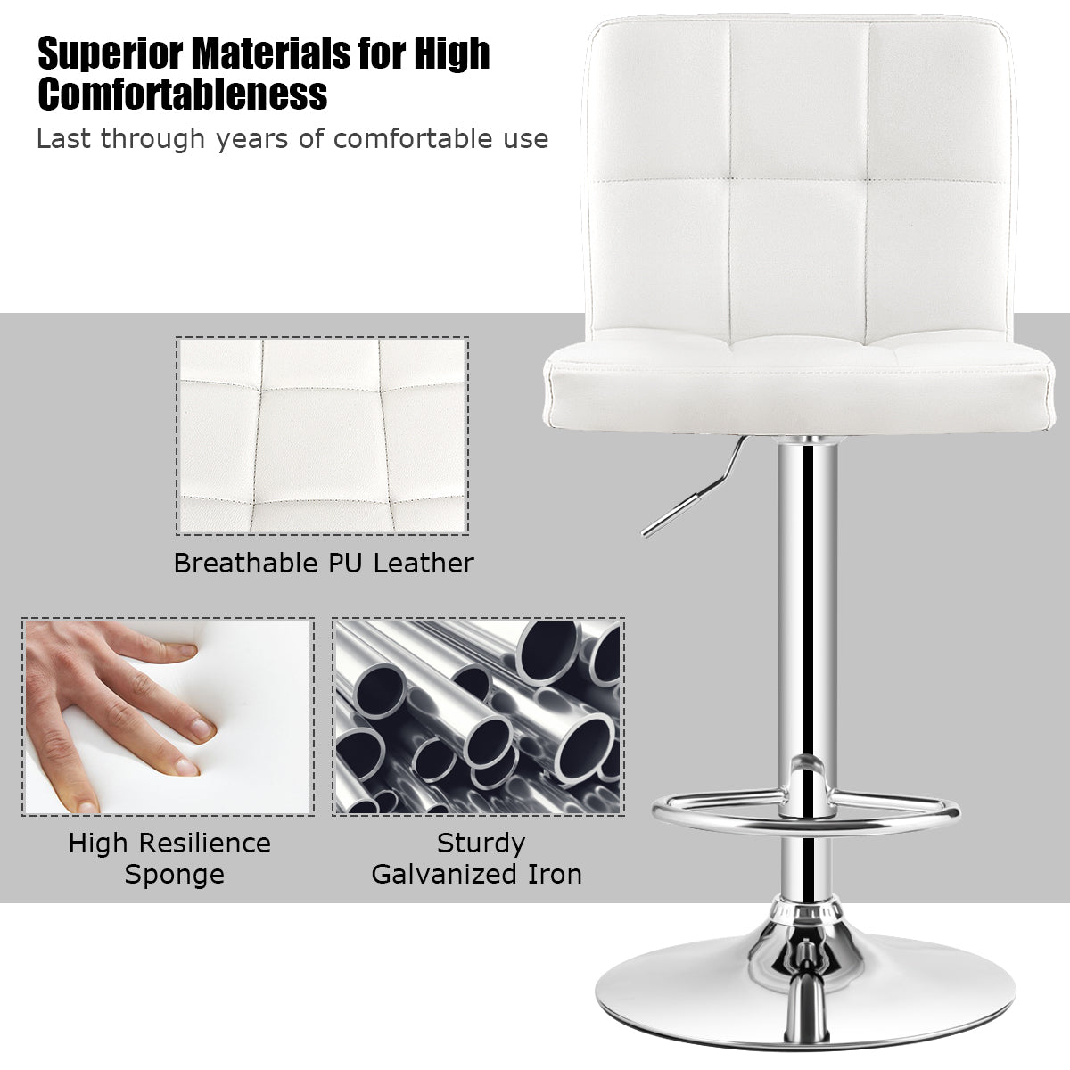 Topbuy Height Adjustable Swivel Bar Stool PU Leather Chair W/Backrest White
