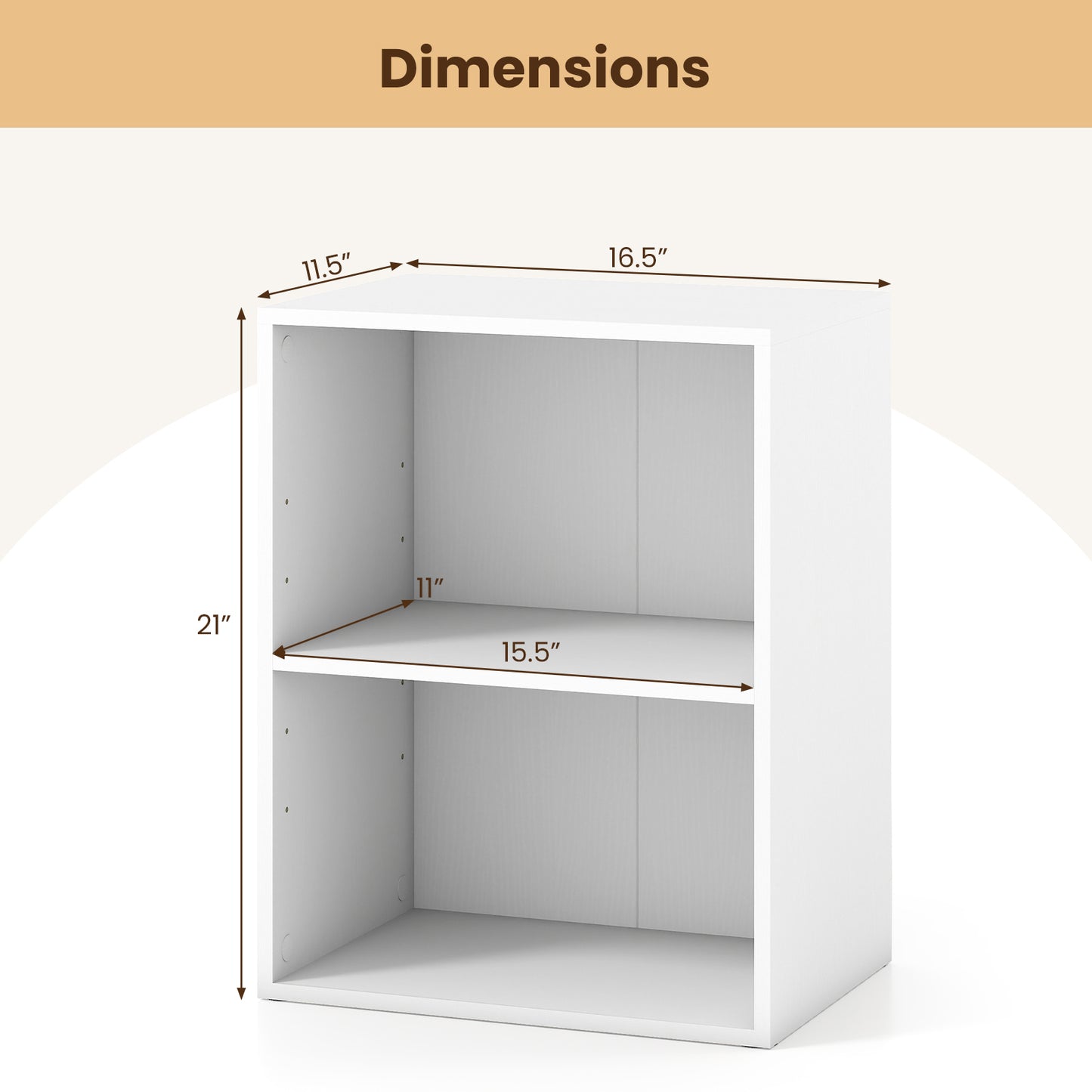 Topbuy Bookcase with 2 Open Cubes Floor Standing Bookshelf with 5-Position Adjustable Shelf White