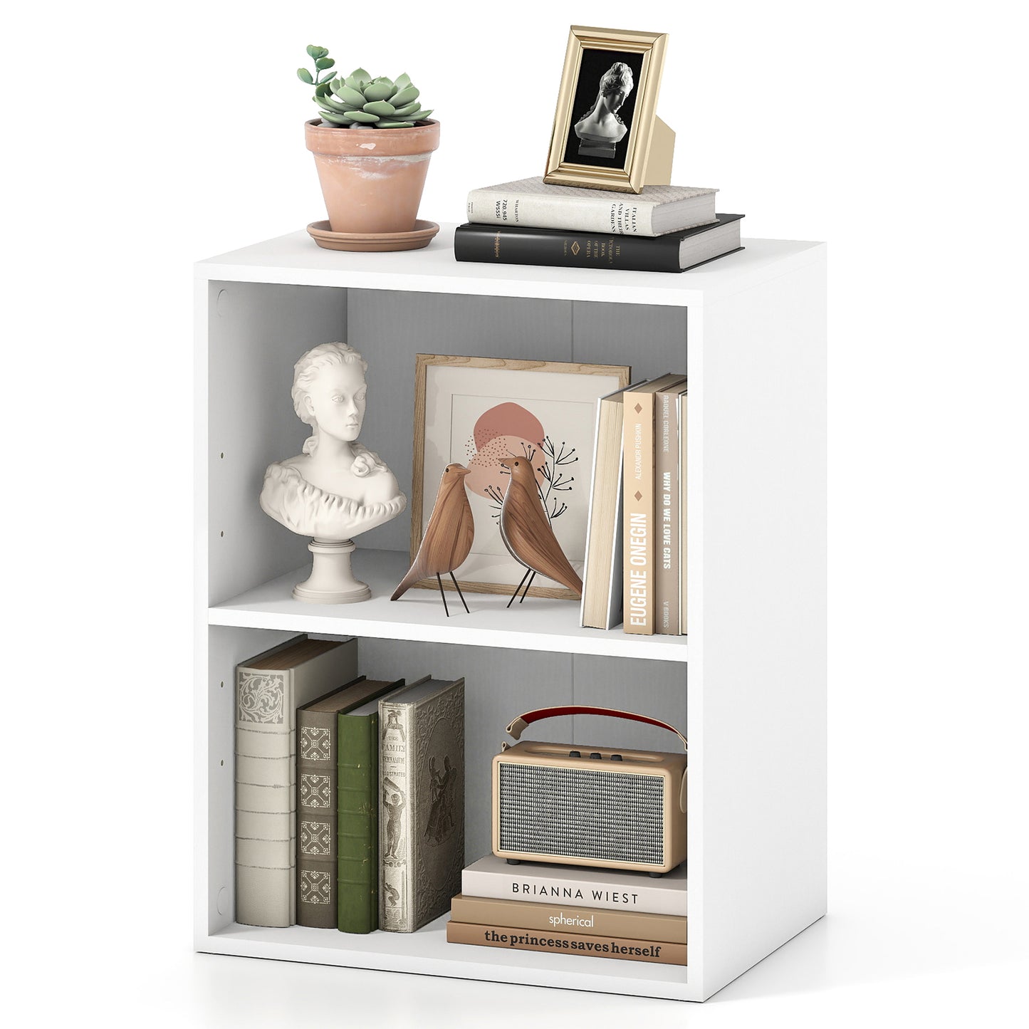 Topbuy Bookcase with 2 Open Cubes Floor Standing Bookshelf with 5-Position Adjustable Shelf White