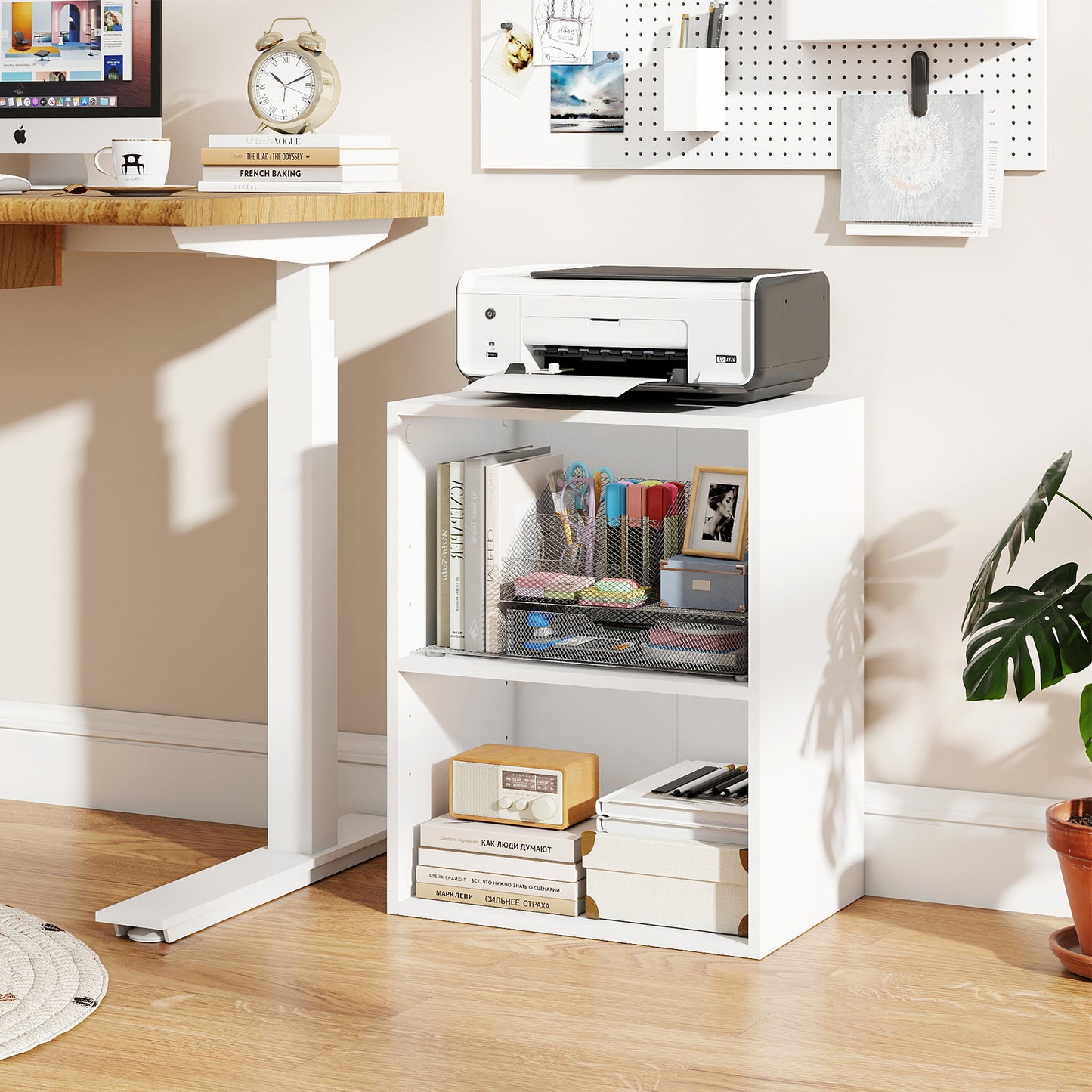 Topbuy Bookcase with 2 Open Cubes Floor Standing Bookshelf with 5-Position Adjustable Shelf White