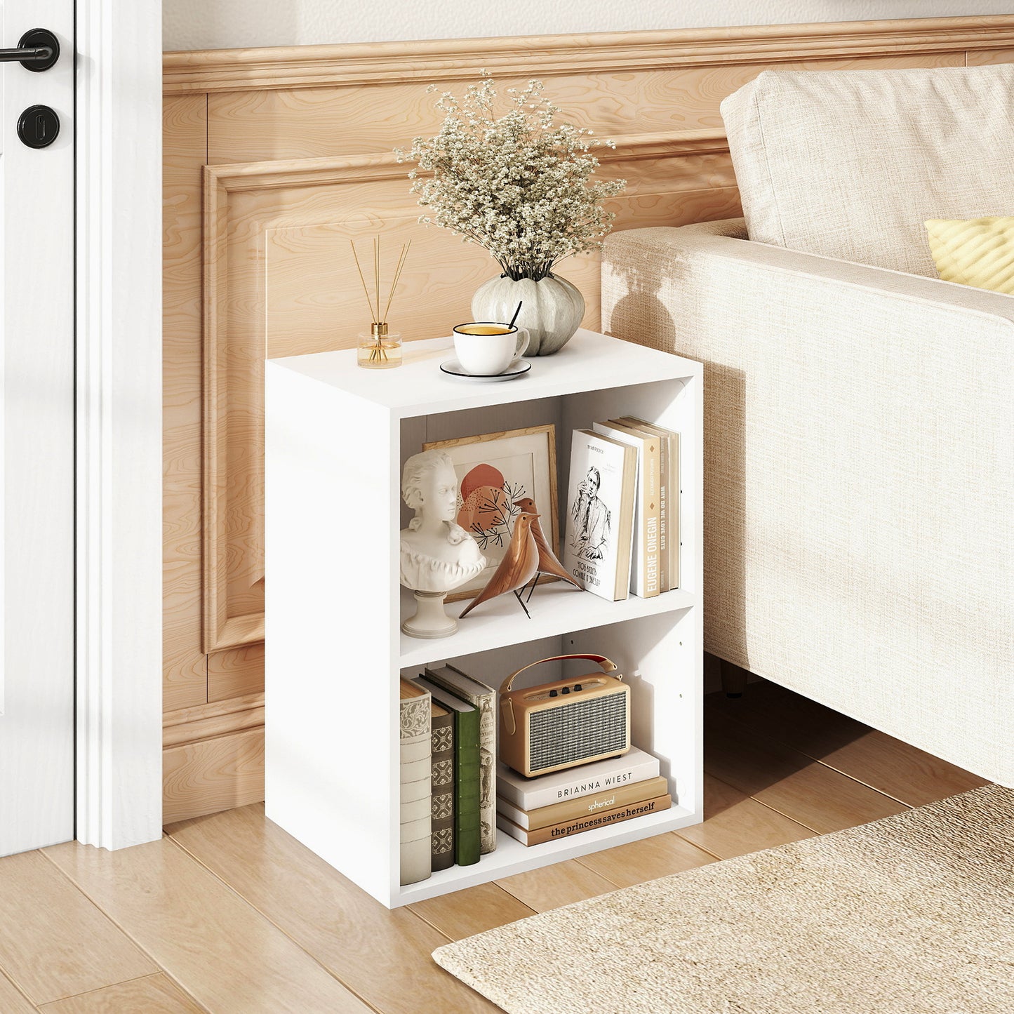 Topbuy Bookcase with 2 Open Cubes Floor Standing Bookshelf with 5-Position Adjustable Shelf White