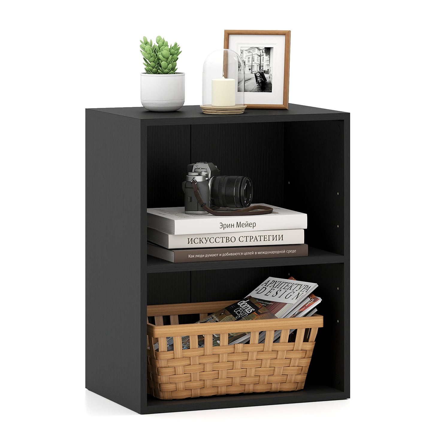 Topbuy Bookcase with 2 Open Cubes Floor Standing Bookshelf with 5-Position Adjustable Shelf White