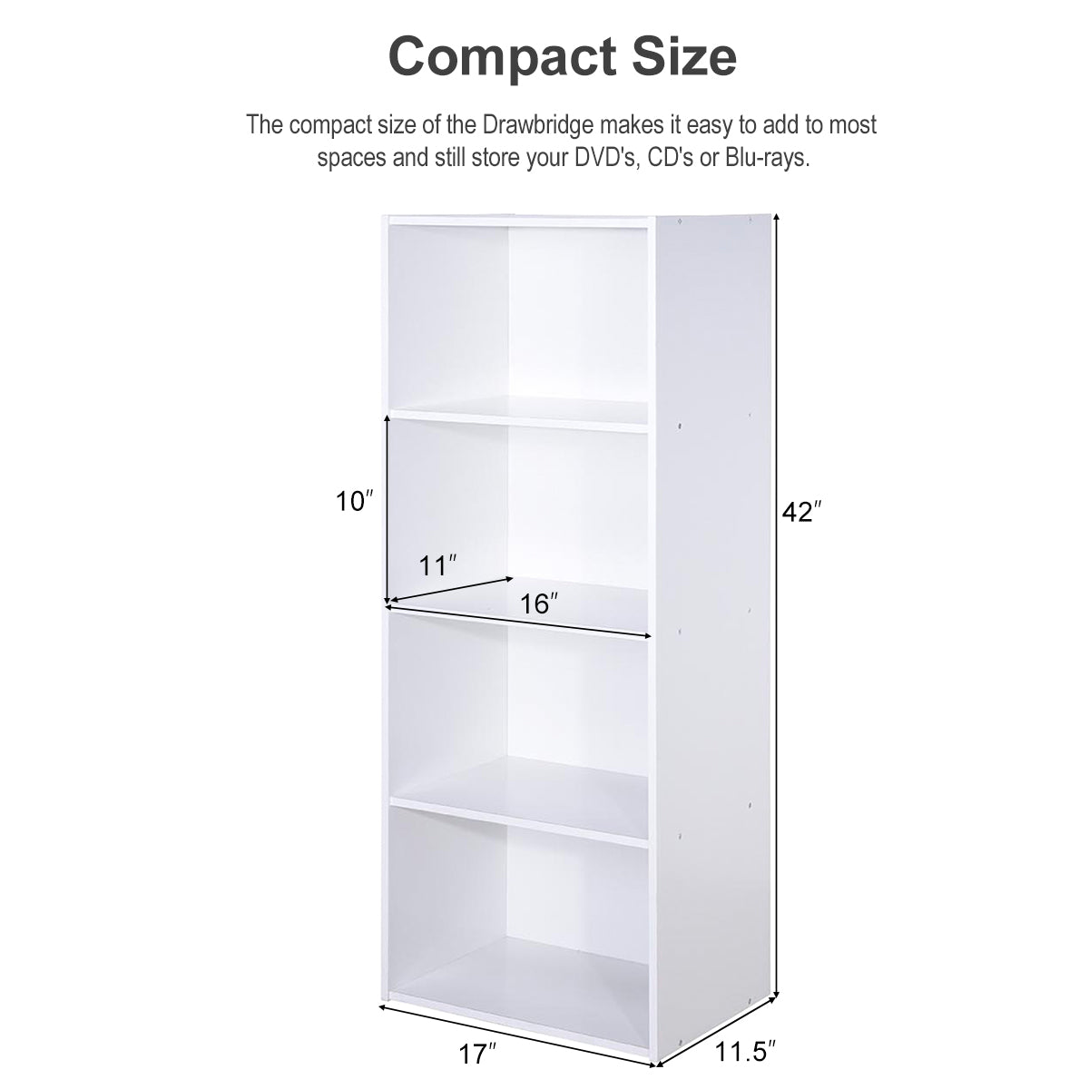 Topbuy 4 Tier Open Shelf Bookcase White Multi-functional Storage Display Cabinet