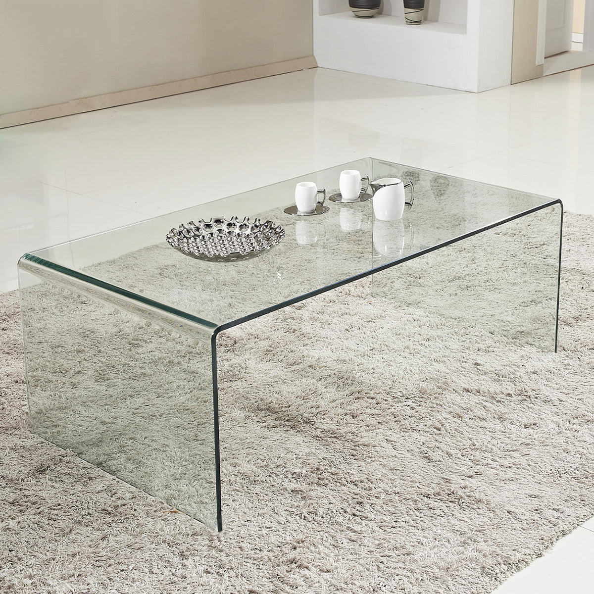 Topbuy Glass Coffee Table Modern Clear Tempered Glass Coffee Table for Living Room