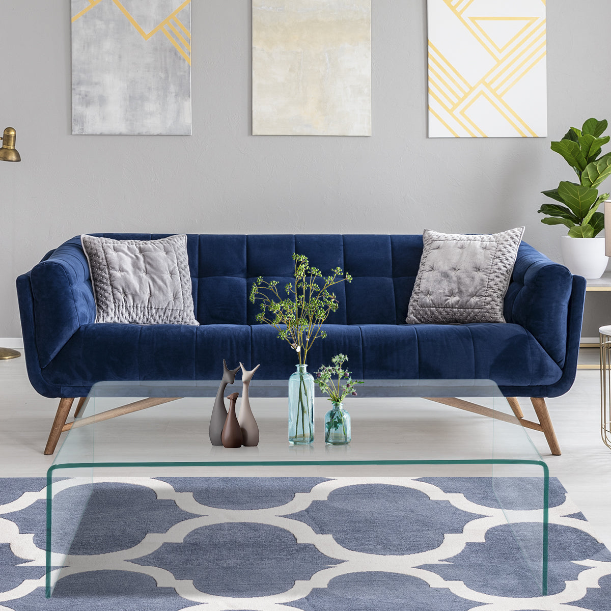 Topbuy Glass Coffee Table Modern Clear Tempered Glass Coffee Table for Living Room
