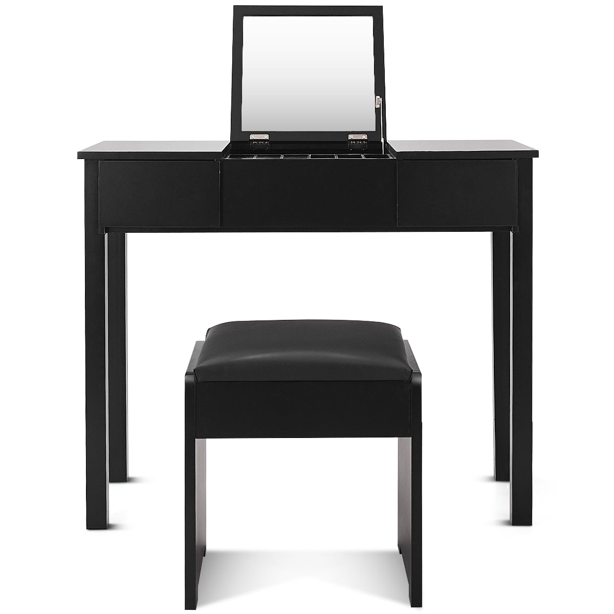 Topbuy 2 Drawers Make-up Mirror Set Vanity Dressing Table Flip-type Desktop with Stool White