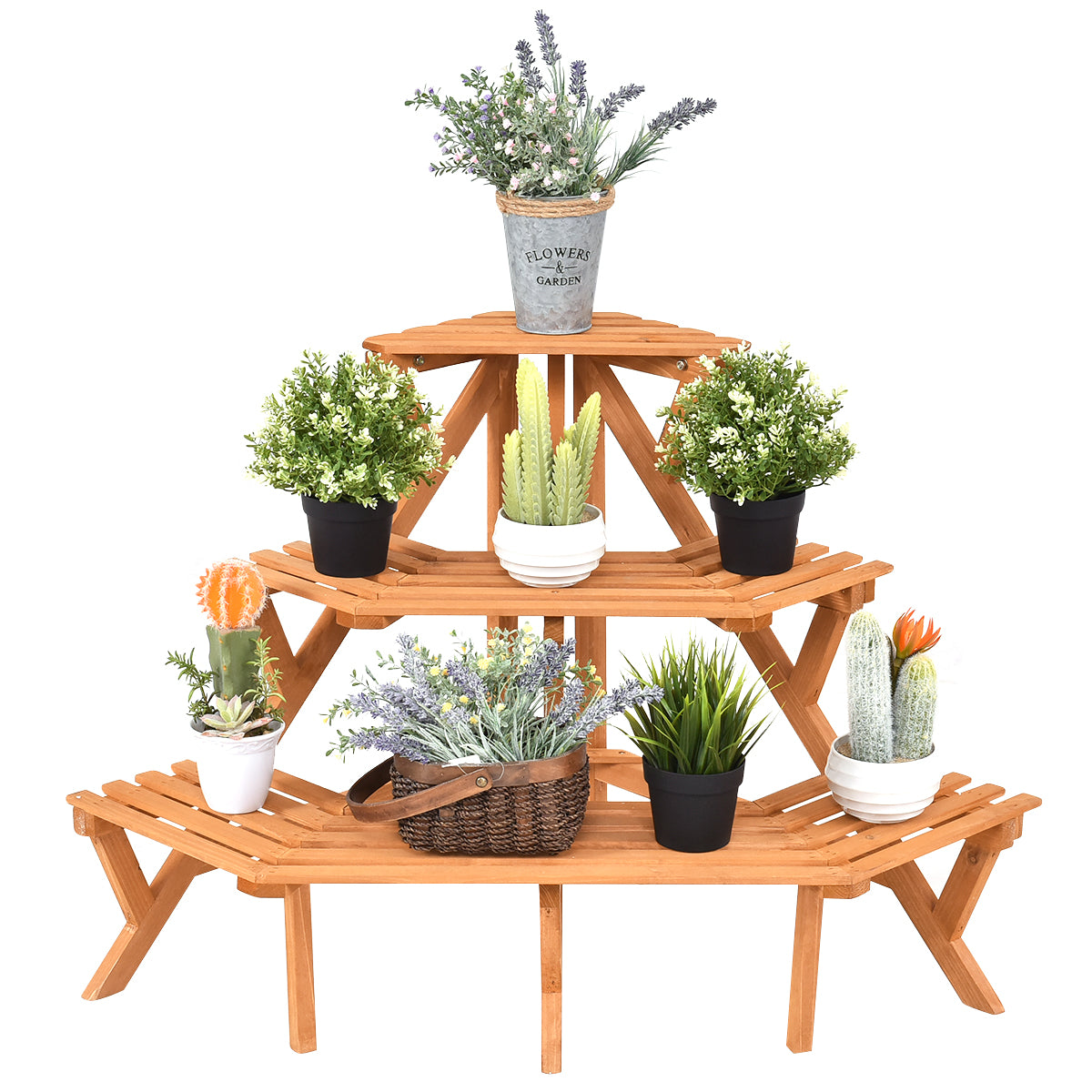 Topbuy Corner Flower Stand 3 Tier Ladder Pot Shelf