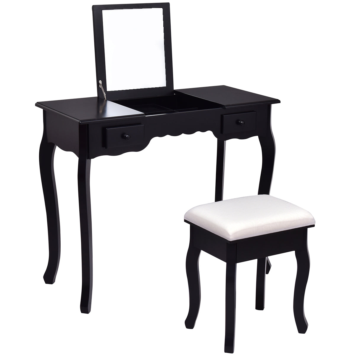 Topbuy Flip-type Vanity Mirror Dressing Table Beauty Dresser Cosmetics Organizer