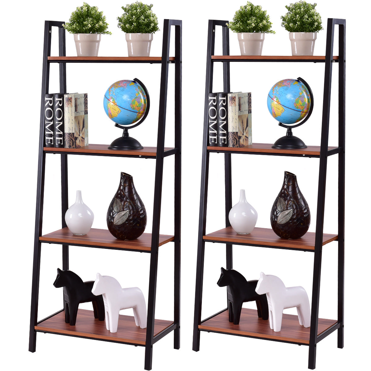 Topbuy 2PCS 4-Tier Ladder Flower Racks Plant Stand Storage Book Shelf for Garden Pation