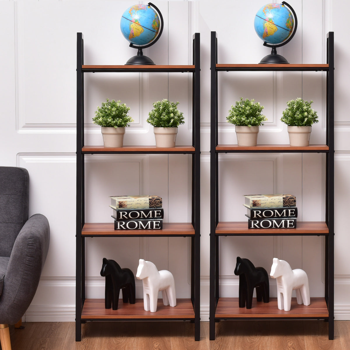Topbuy 2PCS 4-Tier Ladder Flower Racks Plant Stand Storage Book Shelf for Garden Pation