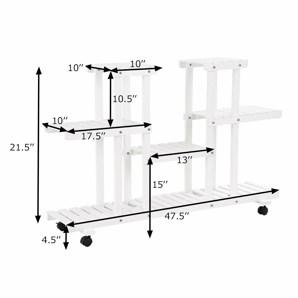 Topbuy 4-Tier White Rolling Flower Rack Wood Plant Stand 12 Pots Bonsai Display Shelf w/ Lockable Casters