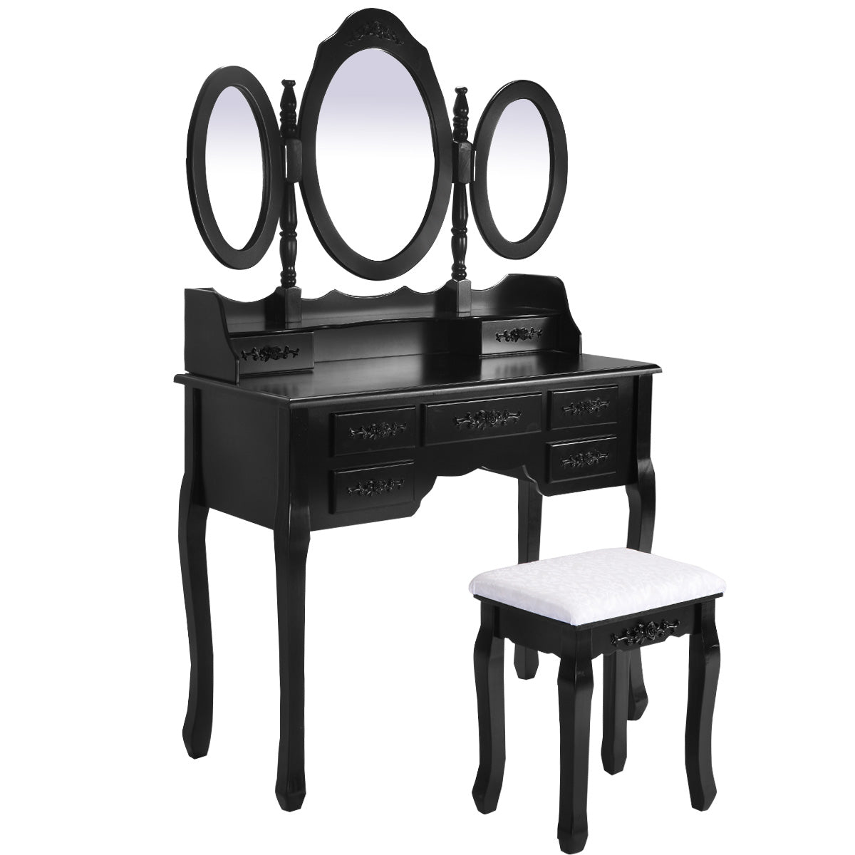 Topbuy Tri-folding Vanity Dressing Dask Display Table Stool Set Organizer w/ Removable Mirror