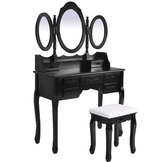 Topbuy Tri-folding Vanity Dressing Dask Display Table Stool Set Organizer w/ Removable Mirror