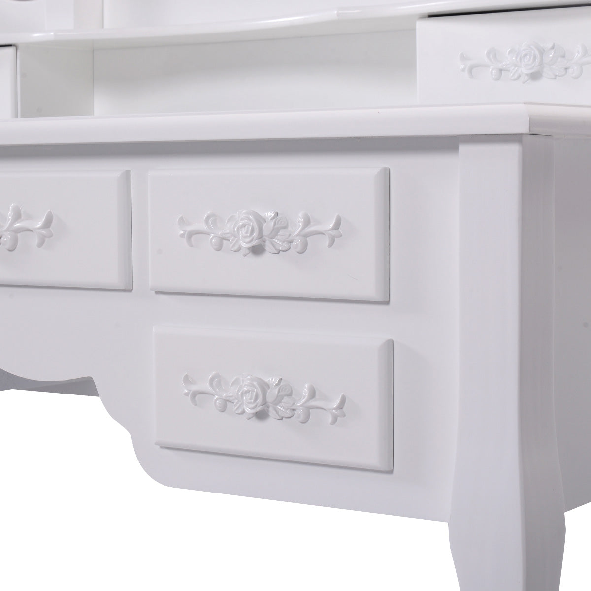 Topbuy Tri-folding Vanity Dressing Dask Display Table Stool Set Organizer w/ Removable Mirror