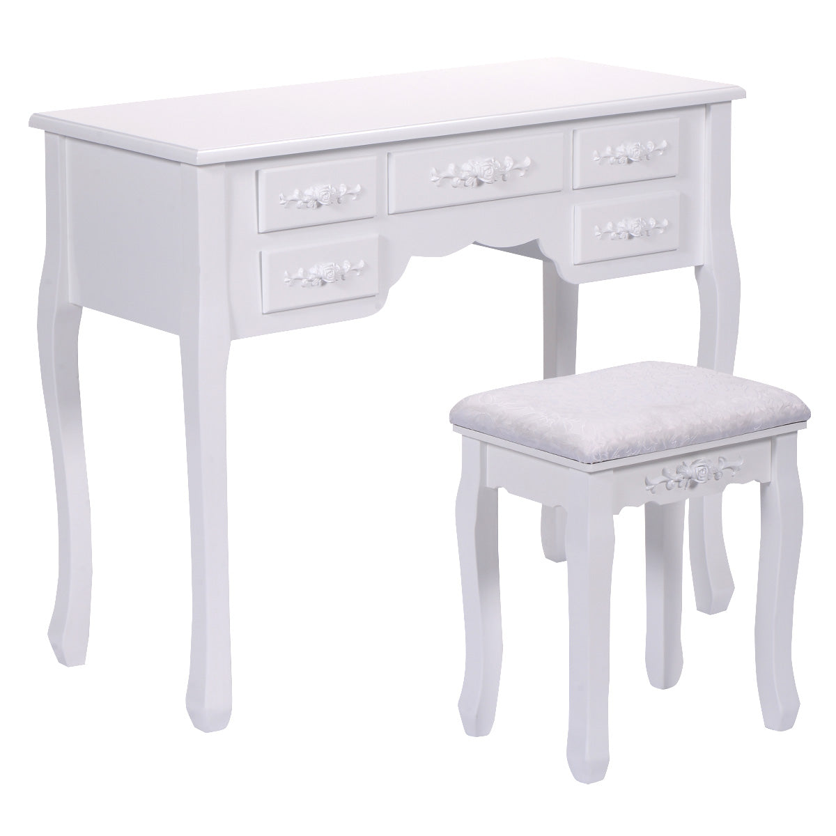 Topbuy Tri-folding Vanity Dressing Dask Display Table Stool Set Organizer w/ Removable Mirror
