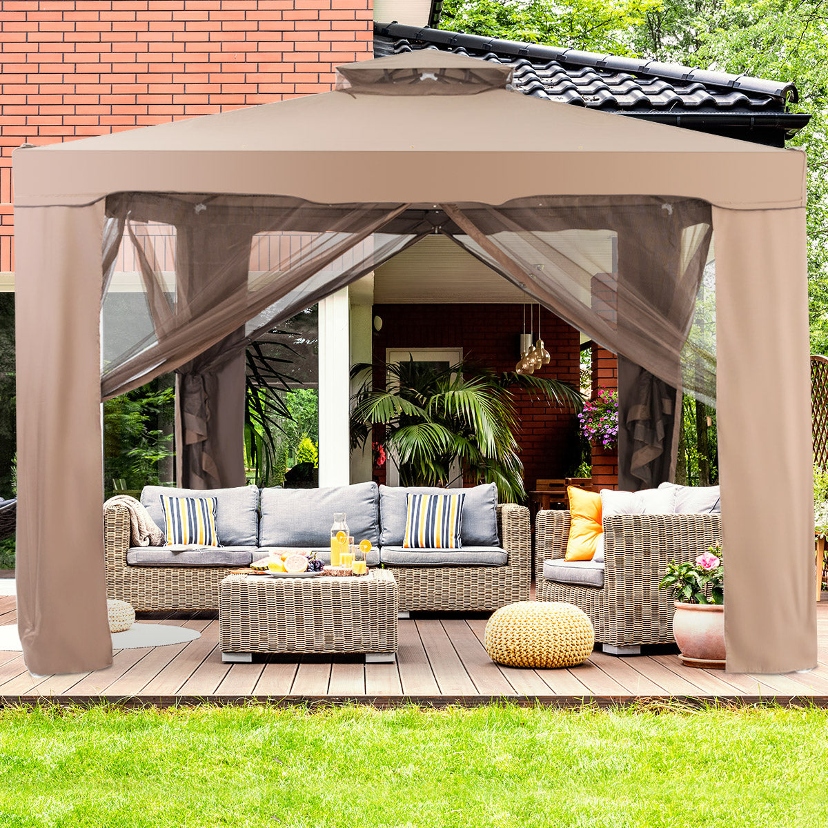 Topbuy 10' x 10' 2-tier Outdoor Netting Canopy  Sun Shade Gazebo Tent for Picnic Party Coffee