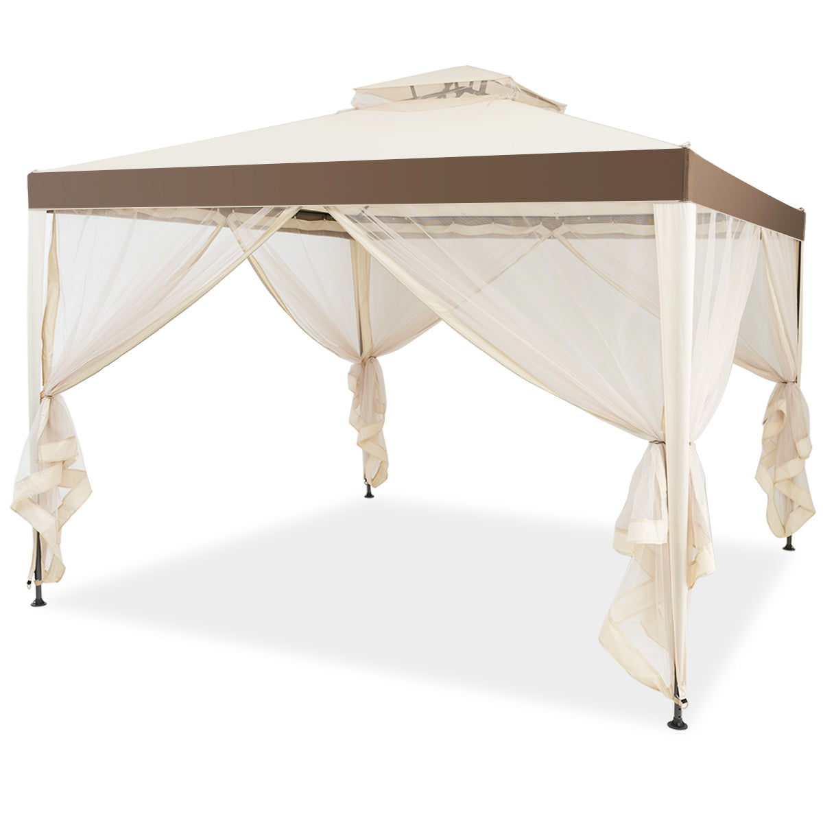 Topbuy 10' x 10' 2-tier Outdoor Netting Canopy  Sun Shade Gazebo Tent for Picnic Party Coffee